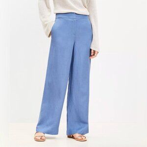 Loft	NWT Blue Clean Wide Leg Pants in Linen Blend - Size 4